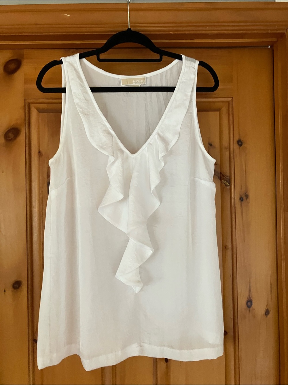 MICHAEL Michael Kors White Ruffle V-Neck Tank